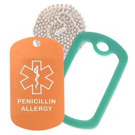 Penicillin Allergy Medical Alert ID Necklace with Copper Tag, Green Dark Silencer, and 30'' USA Chain - 154 Color Choices