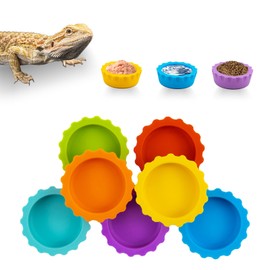 7 Pack Crested Gecko Food and Water Feeding Dish,Eudimysx Reusable Reptile Feeding Bowl,Bearded Dragon Tank Accessories for Hermit Crab,Lizard,Scorpion and Tortoise,Silicone Easy to Clean & 7 Colors