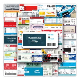 52pcs Airplane Ticket Stickers Trendy Funny Boarding Pass Stickers for Water Bottle Laptop Notebook Scrapbook Phone Cars,Vinyl Waterproof Airline Travel Sticker for Teens Girls Adults (Vintage-1)