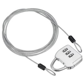 PATIKIL Security Steel Cable with 3 Digit Combination Lock, Travel Padlock 6.5Ft Coated Safety Wire Rope Double Loop for Luggage Suitcase Silver