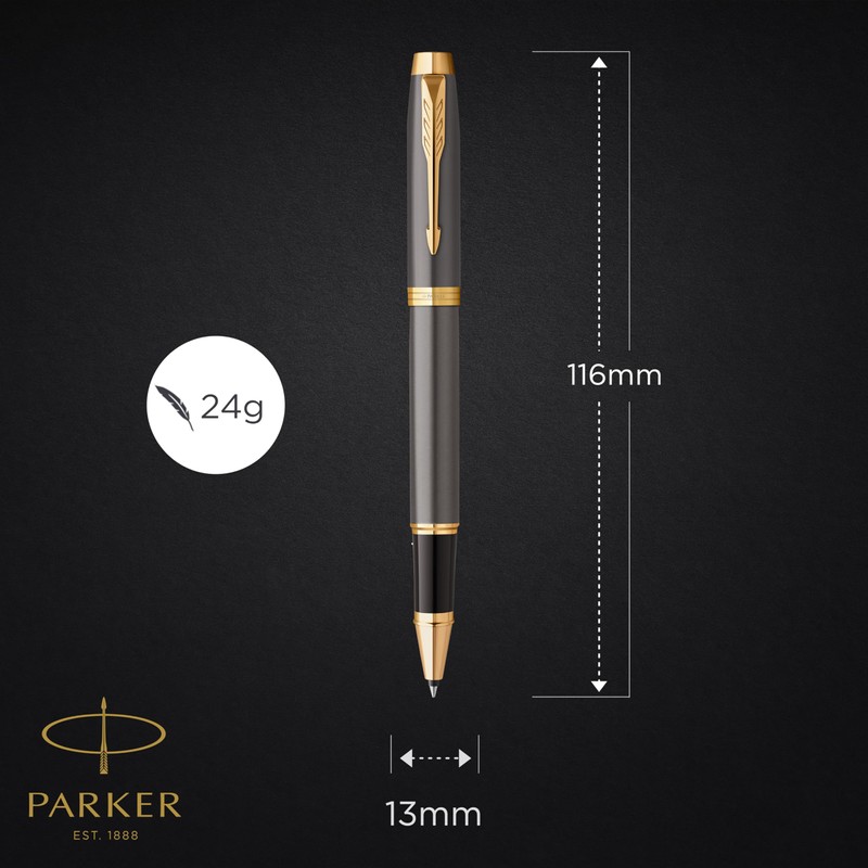 PARKER IM Rollerball Pen | Grey Lacquer with Gold Trims