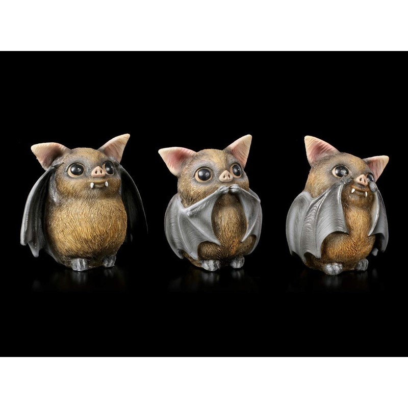 Three Wise Bat Figures - See Nothing, Hear Nothing, See