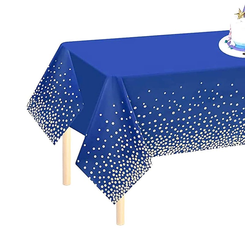 Jepeux 2 Packaging Blue and Gold Plastic Tablecloth, 54 inch
