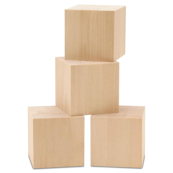 DIY Wooden Cubes 2-1/2-inch, Pack of 4 Large Wooden Blocks,