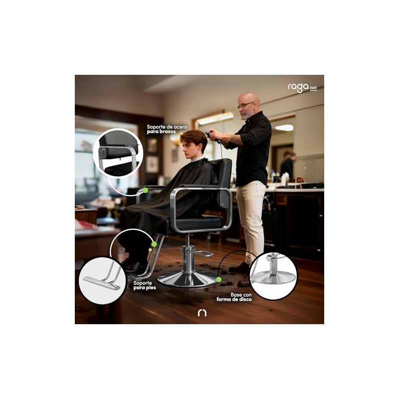 Raganet Silla Hidráulica Profesional Barbería Salón Belleza Base Metálica Redonda