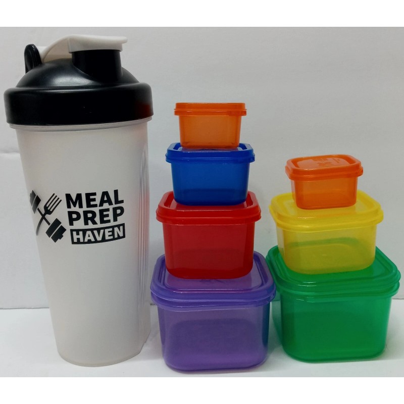 Meal Prep Haven 7 Piece Portion Control Containers Shaker Bottle