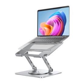 VAJUN Rotating Laptop Stand, 360° Angle Swivel, Height Adjustable for Neck/Shoulder Health, Solid Aluminum Base, Fits 10"-17" Laptop & Tablet (Silver)