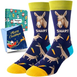 HAPPYPOP Christmas Funny Gifts for Men - Blue Christmas Stockings Secret Santa Socks Donkey Stocking Stuffers for Donkey Lovers