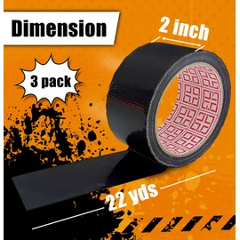 HEIPINIUYE 3 Pack Black Duct Tape Heavy Duty Waterproof 22 Yards x 2 Inch Strong Adhesive Duct Tape for Indoor and Outdoor Color Duct Tape