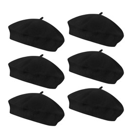 Anteer 6 Pieces Wool Beret Hat French Style Beanie Hats Fashion Ladies Beret Caps for Women Girls Lady, Black-6 Pack, One Size