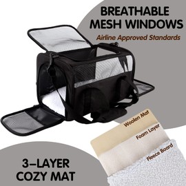 Yipincover Carriers Soft-Sided Pet Carrier for Cats Dogs Under 15 lbs,TSA Airline Approved with 4 Ventilated Windows(Medium,Black)