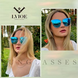 LVIOE Cat Eyes Sunglasses for Women, Polarized Oversized Fashion Vintage Eyewear for Driving Fishing - 99.99% UV Protection