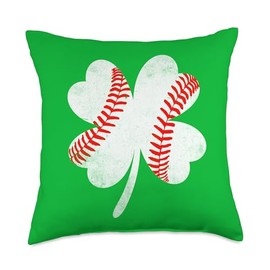Baseball St Patricks Day Boys Girls Men Women Shamrock Green Throw Pillow