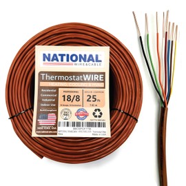 18/8 25Ft. NATIONAL Wire&Cable Thermostat Doorbell HVAC Heating Control Professional Cable Wire - Made in USA - 100% Solid Copper Conductors, CL2 ETL Listed, Low Voltage Applications Use