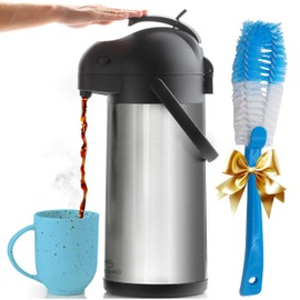 Coffee Carafe Airpot & Cleaning Brush - 101oz / 3L Airpot 12 Hours Hot Water Dispenser or 36 Hours Cold Drink Dispenser with Pump - Easy Dispensing Coffee Carafes for Keeping Hot Extra Large - Cresimo