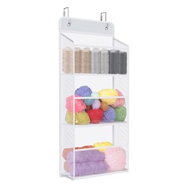 Univivi Door Hanging Yarn Storage Organizer, Behind Door Organizer with 3 Clear Plastic Pockets & 2 Ways Hooks for Yarn Balls, Baby Products, Shower Supplies, Snacks