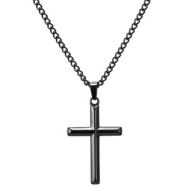 RWQIAN Cross Necklace for Men - Black Stainless Steel Bible Verse Cross Necklace with Cross Pendant Chain,Simple Christian Necklace Jewelry Gifts for Men Women,Chains 18 Inches