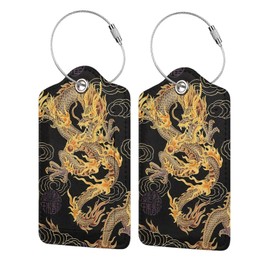 Richugui Golden Dragon Luggage Tags for Suitcase,Luggage Tag with Privacy Flap, for Women Men Luggage Handbag School Bag Backpack