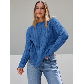 Trendy Queen Oversized Sweaters Womens 2025 Early Fall Fashion Outfits Cable Knit Crewneck Plus Size Pullover Cute Chunky Long Tunic Top Winter Old Money Clothes With Leggings Essential Clothing