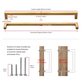 TUNNY 5 Pack Square Solid Cabinet Handles-10/256mm Screw Spacing Brushed Champagne Gold Furniture Hardware Handles for Kitchen Cabinets Bedroom Dresser Wardrobe Cabinet Pulls