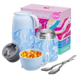 ChugJug 2 Pack Thermo for Hot Food for Adults Kids | Wide Mouth, Vacuum Insulated Food Jar with Spoon, Leakproof Soup Thermo for School Office Travel, Thermal Lunch Container (26 oz,18 oz) （Blue