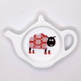 Sheep - Red Brown Tapestry Design Fine Bone China Teabag Tidy