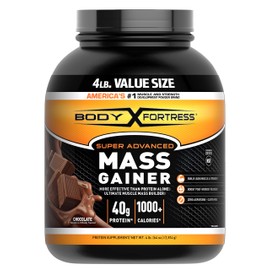 Body Fortress Super Advanced Mass Gainer, Chocolate Protein Plus Surplus Calories for Muscle Mass Gain Support 1-4lb. Jar