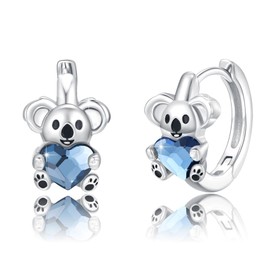 YEESIA Sterling Silver Hypoallergenic Panda/Koala/Dog Earrings Animal Earrings with Heart Crystal Cute Jewellery Gifts for Women Daughter Animal Lovers, Unit size, Sterling Silver, Crystal