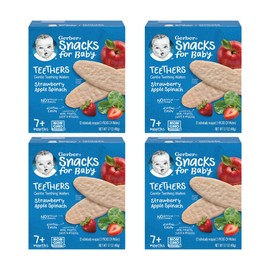 Gerber Snacks for Baby Teethers, Strawberry Apple Spinach, Gentle Teething Wafers, Non-GMO Ingredients, 12 Individually Wrapped 2-Packs/Box (Pack of 4 Boxes)