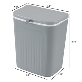 Minekkyes 3.2 Gallon/12 L Small Kitchen Trash Can, Plastic Hanging Wall Mounted Garbage Can, Gray