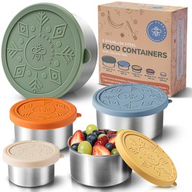 Everusely - Stainless Steel Containers with Lids - Set of 5, Muted Collection - Leakproof Stainless Steel Food Containers - Nesting Snack Holders - Metal Lunch Box - Portable & Reusable Meal Kit