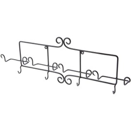 Bard's Black Wrought Iron Horizontal Wall Mountable Cup and Saucer Hanger, 26" W x 2.25" D x 8.5" H (Holds 4 Cup and Saucer Sets)