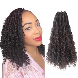 Niseyo Goddess Box Braids Crochet Hair 12 Inch 8 Packs Short Crochet Box Braids Pre Looped Curly Ends Boho Style Synthetic Hair (4#/Brown)