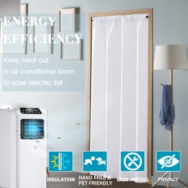 Sliding Closet Door Curtain for Bedroom Open Closet Door,Room Divider Curtain 80 Inch Length Door Cover to Keep Heat Out,Sound Proof Doorway Curtains for Door Privacy,Covering 24/30/32/36 Inch,White