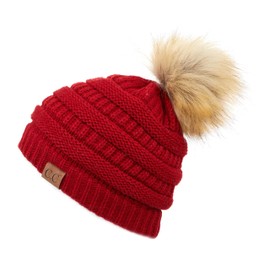 C.C HATSANDSCARF EXCLUSIVENSE UNISEX SOLIDA CRISTA SANEIE CON POM (HAT-43) - Rojo