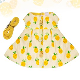 Habbiful Rabbit Harness and Leash Set for Outdoor Training Camping Walking Escape Proof White and Yellow Pineapple Breathable Bunny Clothes Bunny Outfits for Rabbits Small Pet Supplies, S