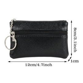 Amexo Pack of 2 Small Coin Purses Made of PU Leather Mini Purse Women's Coin Bag with Zip Mini Purse with Key Ring Leather Wallet with Three Compartments, black, PU leather portable wallet