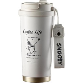 Snoopy Vacuum Insulated Water Bottle, Thermos, Coffee Cup, 16.9 fl oz (500 ml), 3-Way Drinking Mouth with Straw Included, Large Capacity, Wide Mouth, Leak Resistant, Cold Retention, Stylish, Outdoors