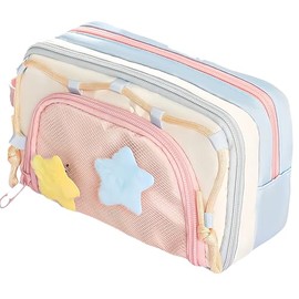 Organizador Portátil de Estuche para Lápices Kawaii de Múltiples Capas - Bolsa para Bolígrafos y Suministros de Gran Capacidad con Diseño de Bloques d