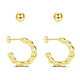 Loutade Hoop Earrings Silver 925, 2 Pairs 925 Silver Women's Earrings Stud Set, Hypoallergenic Lightweight Silver Earrings - Stud Hoop Earrings, Cartilage Sleeping Silver Earrings for Multiple