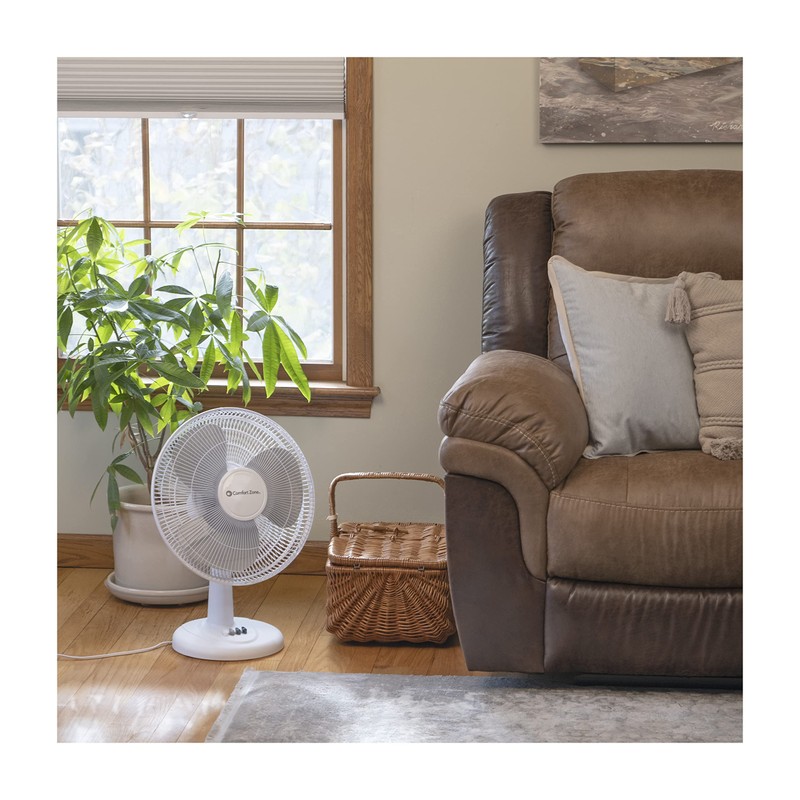 Comfort Zone Oscillating Table Fan with Adjustable Tilt, Convenient Push