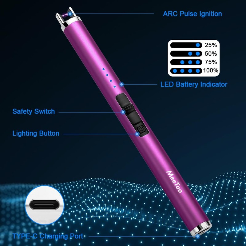 MeeToo Candle Electric Lighter Rechargeable USB Type-C Lighters for Candle