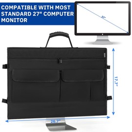 WELIDAY Monitor Carrying Case for Screens and Monitors, Protective Carrying Case Monitor Dust Cover Compatible with iMac Desktop Computer and Accessories (Black, For 27" Monitor)