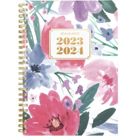 AT-A-GLANCE Badge Floral Weekly & Monthly Academic Planner, July 2023 - July 2024, Small, 8.5 x 6 Inches, Bilingual (1664F-200FA-24)