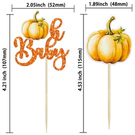Ephlyn 24Pcs Oh Baby Pumpkin Cupcake Toppers Girl Baby Shower Decorations Pumpkin Birthday Decorations Cupcake Picks Pumpkin Gender Reveal Cupcake Toppers Orange