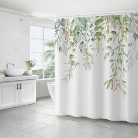 FAIRYGATE Green Shower Curtain Digital Printing Pattern Shower Curtains Polyester Fabric Waterproof Bathroom Curtains Green Plant 180 * 180 Size B9612