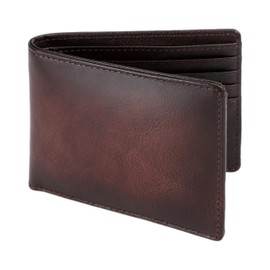 LELEMENT Top genuine Leather Mens Wallet,RFID Blocking Wallet Bifold Men with 2 ID Window,Thoughtful gift with Gift Box. (Brown)