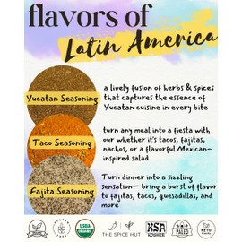 South American Seasoning Gift Set - 3 Flavors of Latin America - Organic - Fajita, Yucatan, Taco | with Salt | Gourmet Spices Variety Pack for Cooking Mexican Food | All-Natural, Kosher, Vegan, Keto - No MSG -12oz