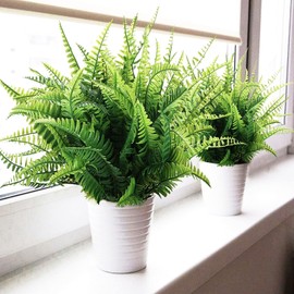 HANDIC 12 Bundles Artificial Outdoor Plants Artificial Ferns for Outdoors Fake Boston Fern Plant Fake Ferns Artificial Flowers for Outdoors UV Resistant Faux Ferns Artificial Greenery Plastic Plant