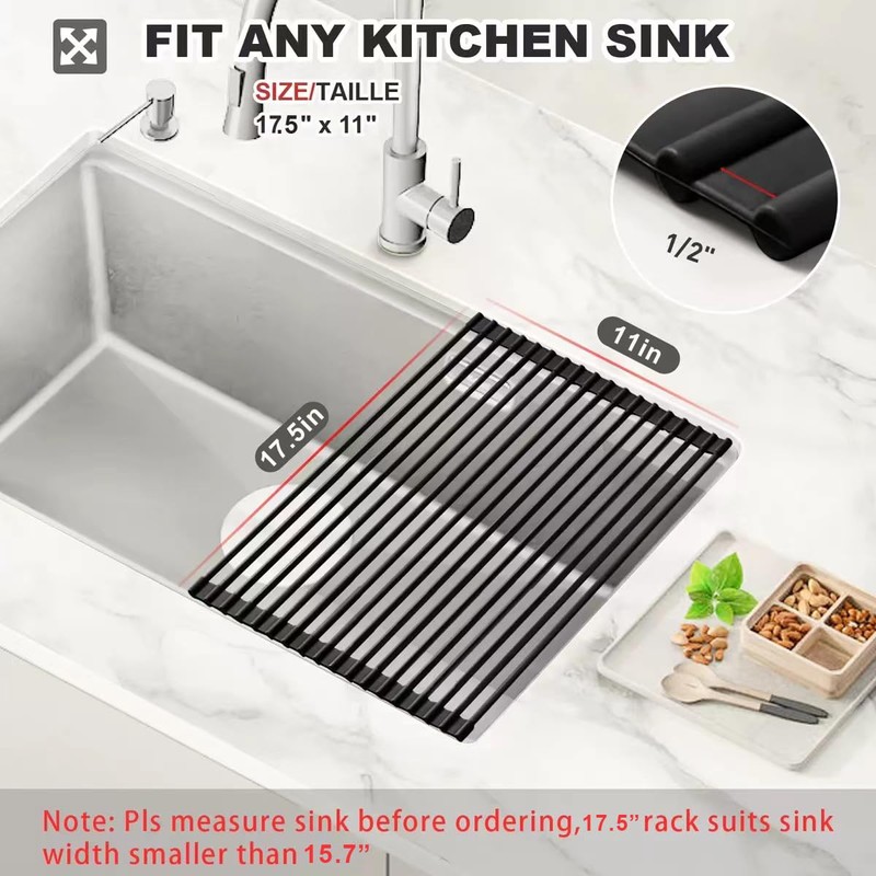 MERRYBOX Roll Up Over The Sink Dish Drying Rack Silicone